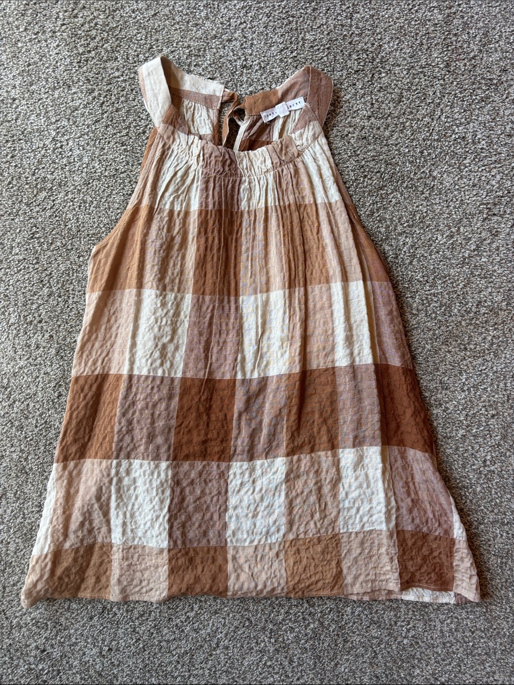 Jane and Delancey Brown and Cream Plaid Sleeveless Blouse